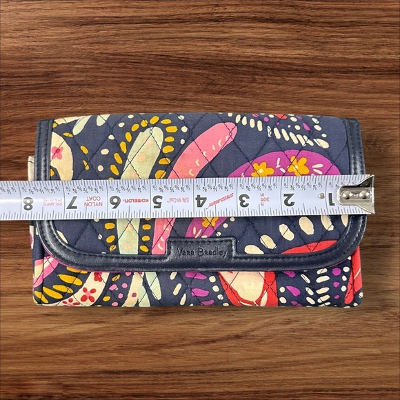 Vera Bradley Quilted Wallet Clutch Blue Pink Butterfly Floral - Picture 2 of 6